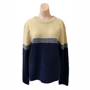 BKLE Large Wool Sweater Stripe Yellow Blue Australia Preppy Academia Old Money